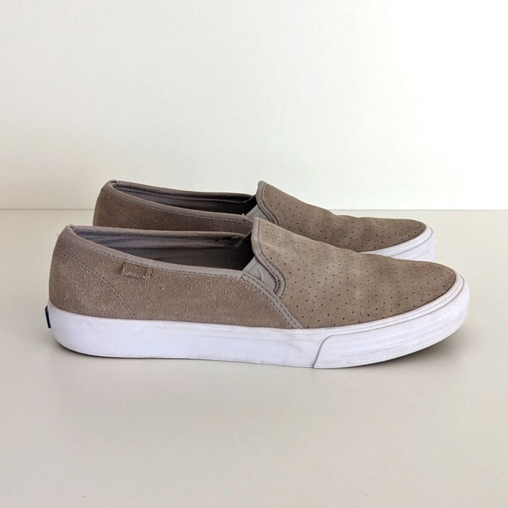 Keds Slip-On Sneakers in Taupe Suede with White Sole
